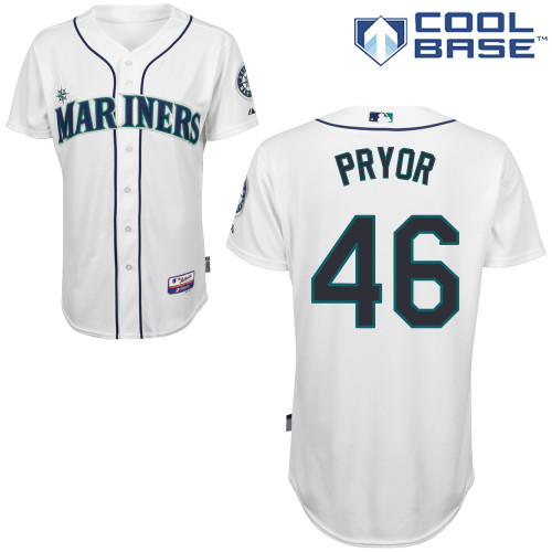 Stephen Pryor #46 MLB Jersey-Seattle Mariners Men's Authentic Home White Cool Base Baseball Jersey